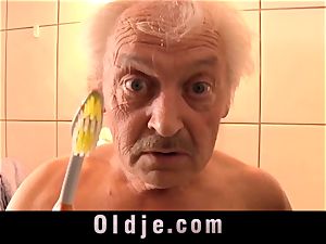 dark-hued yam-sized bra-stuffers teenie screwing elder dude in the shower